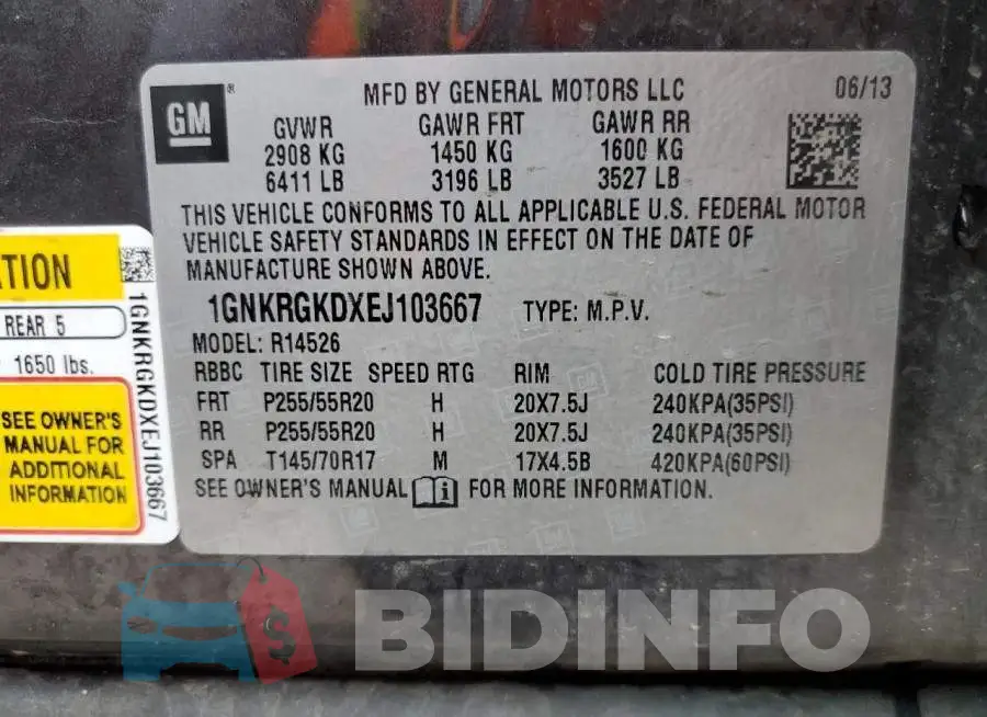 1GNKRGKDXEJ103667 Photo# 14