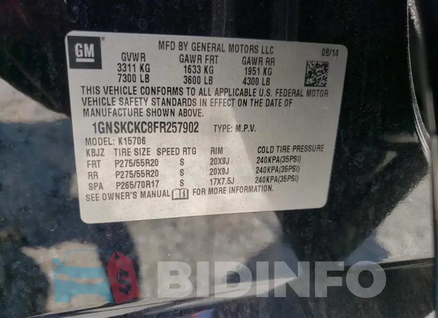 1GNSKCKC8FR257902 Photo# 14
