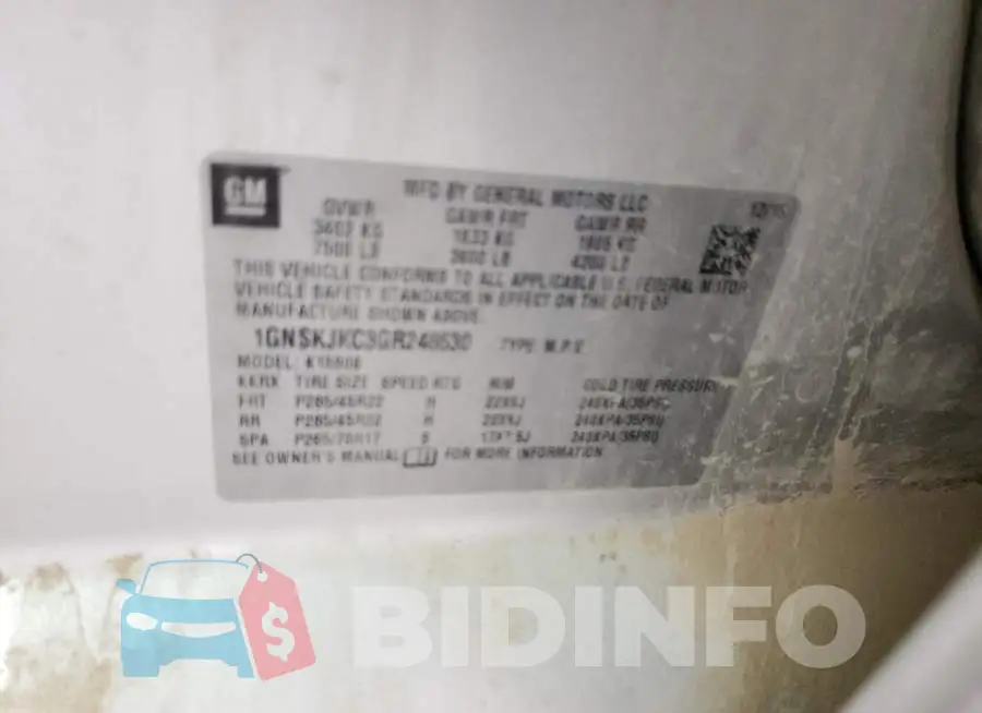 1GNSKJKC3GR248630 Photo# 13