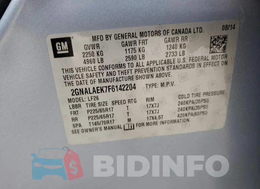 2GNALAEK7F6142204 Photo# 13