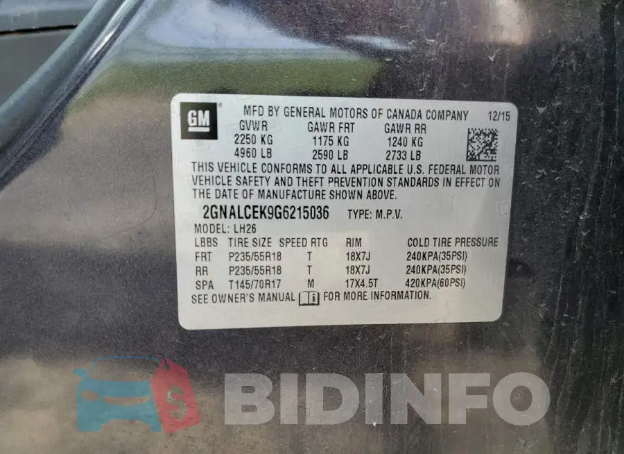 2GNALCEK9G6215036 Photo# 12