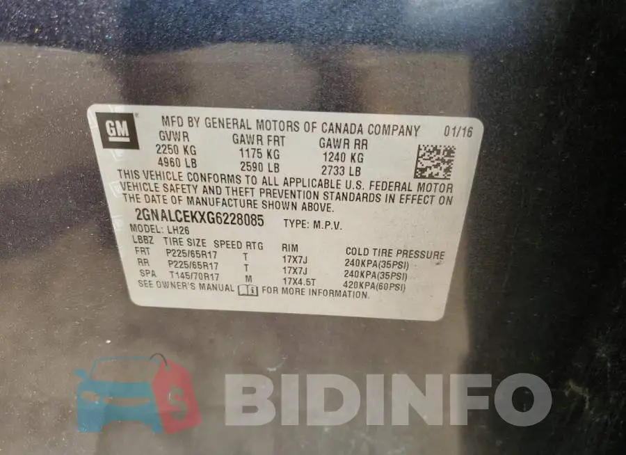 2GNALCEKXG6228085 Photo# 12