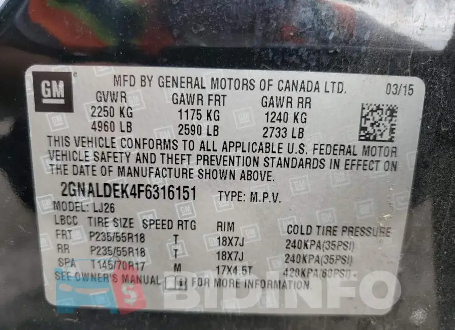 2GNALDEK4F6316151 Photo# 12