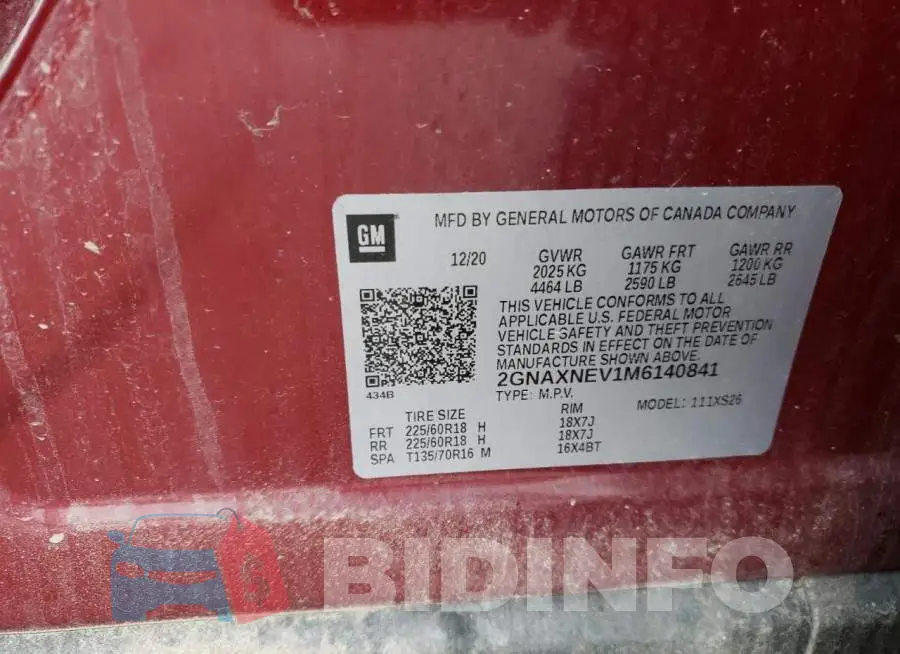 2GNAXNEV1M6140841 Photo# 13