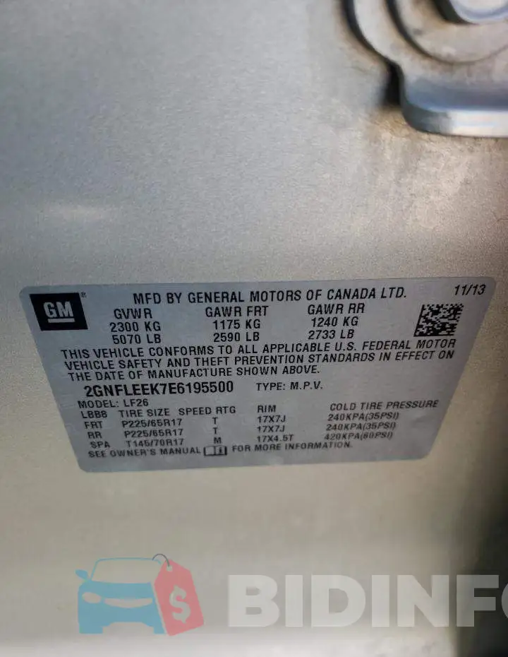 2GNFLEEK7E6195500 Photo# 12