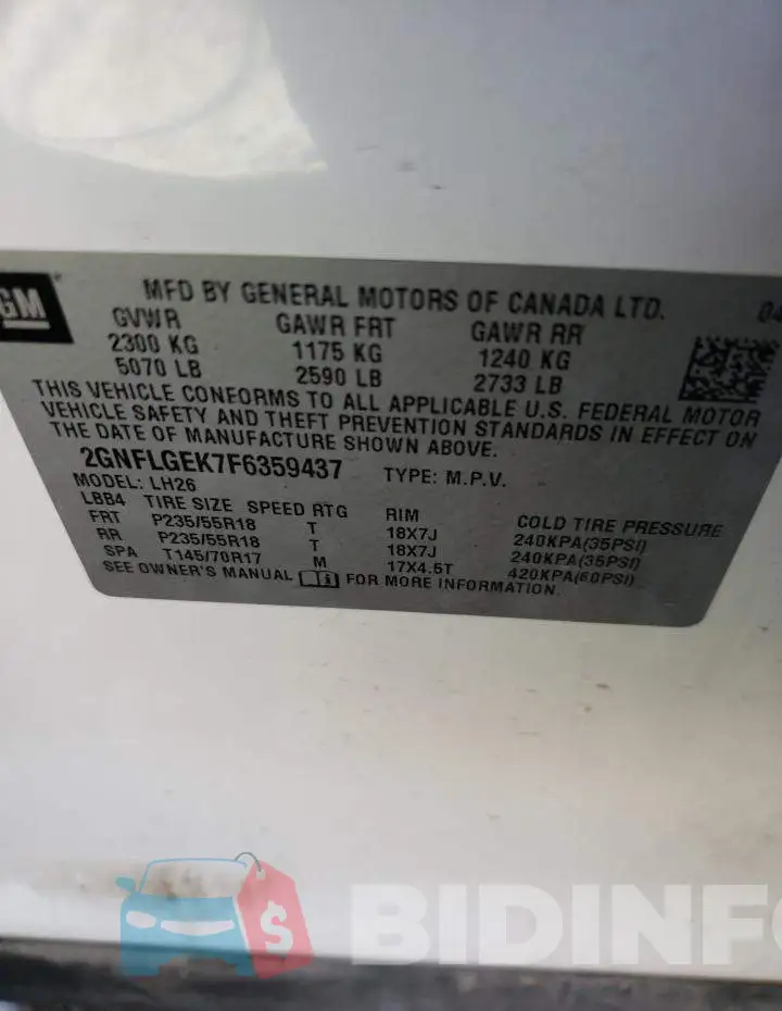 2GNFLGEK7F6359437 Photo# 12