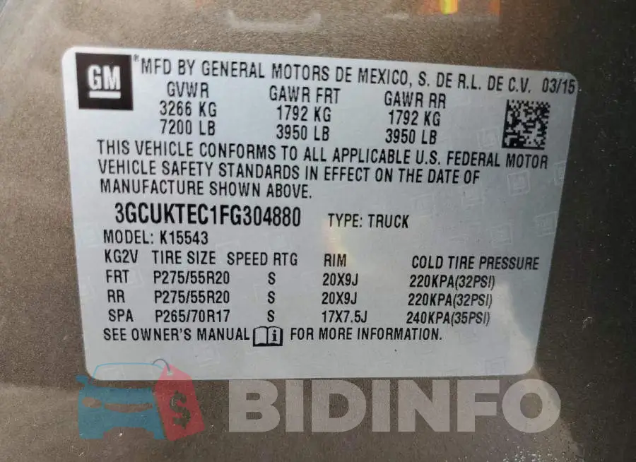 3GCUKTEC1FG304880 Photo# 13
