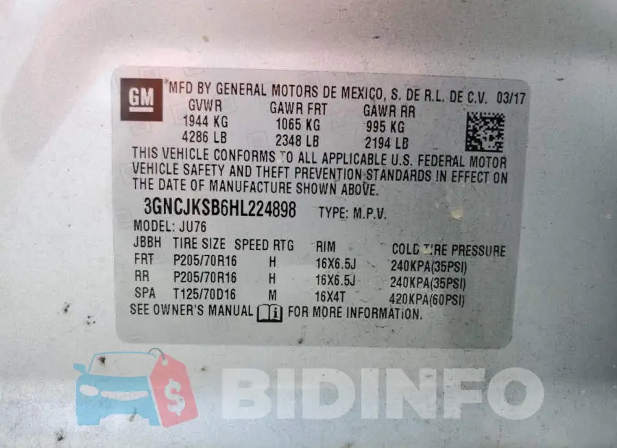 3GNCJKSB6HL224898 Photo# 14