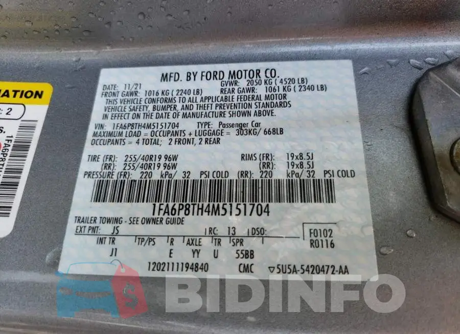 1FA6P8TH4M5151704 Photo# 13