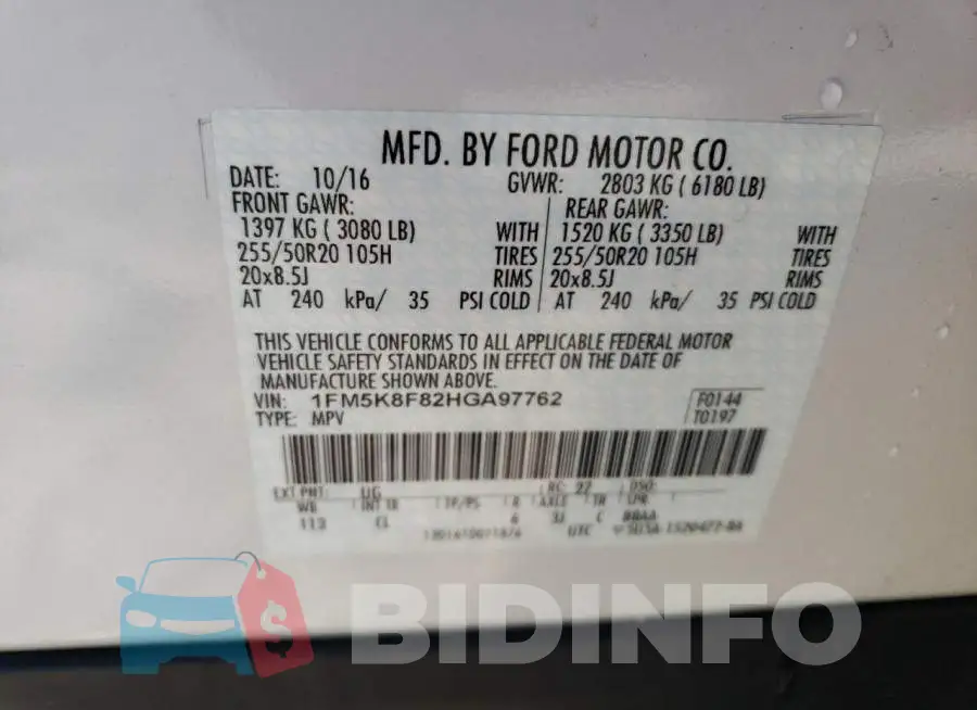 1FM5K8F82HGA97762 Photo# 14