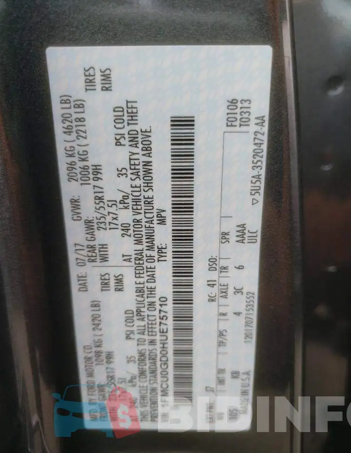 1FMCU0GD0HUE75710 Photo# 13