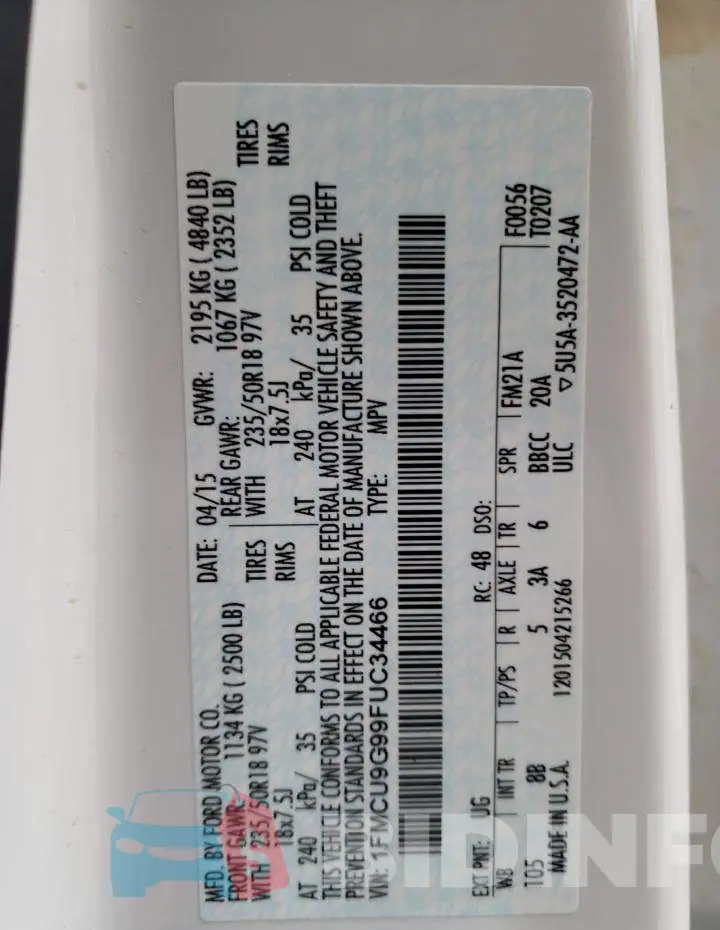 1FMCU9G99FUC34466 Photo# 12