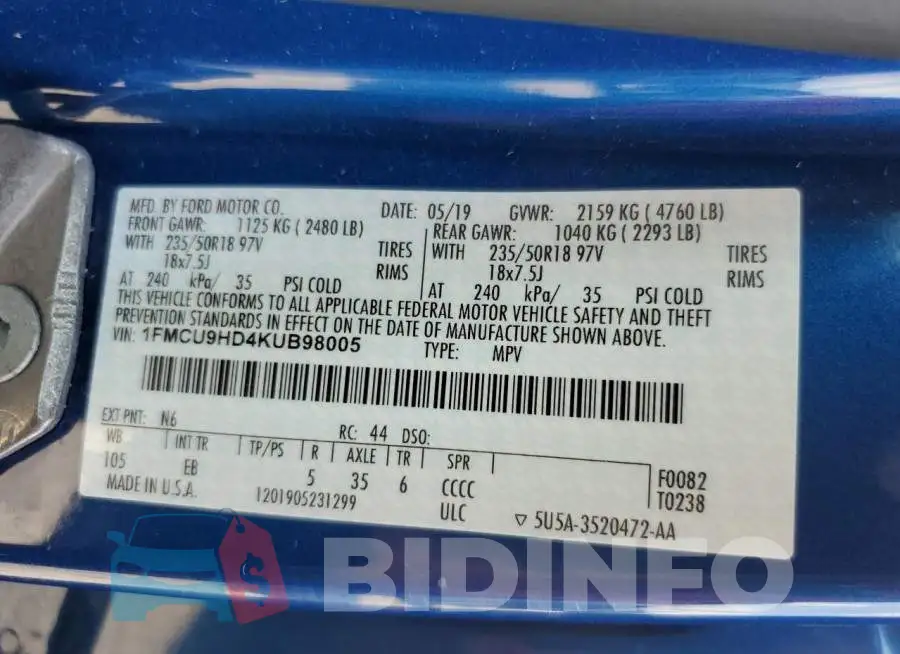 1FMCU9HD4KUB98005 Photo# 13