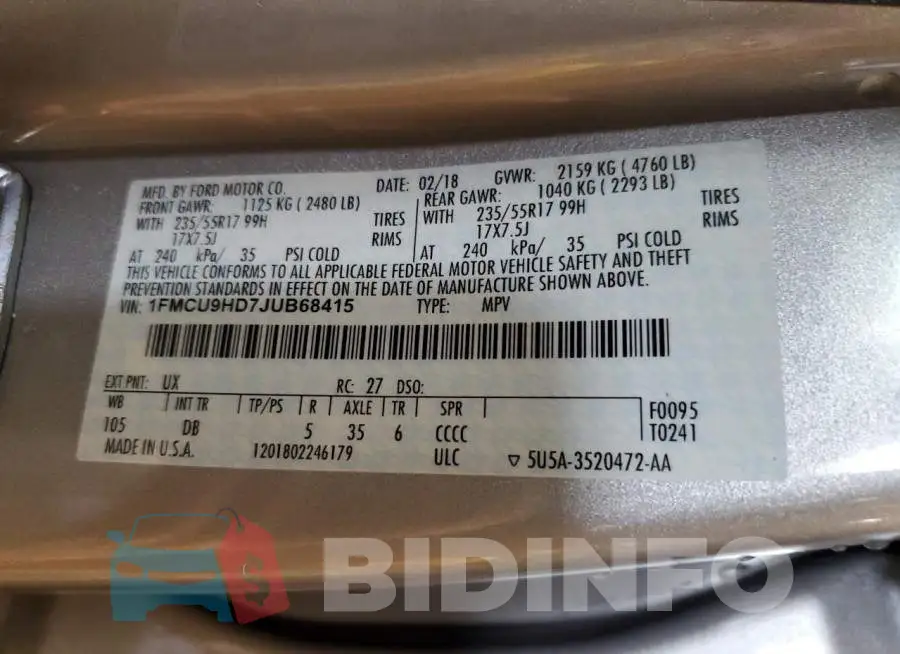1FMCU9HD7JUB68415 Photo# 14