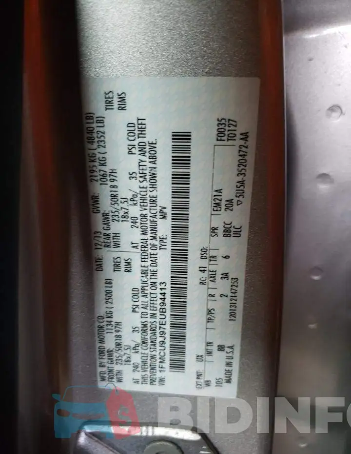 1FMCU9J97EUB94413 Photo# 14