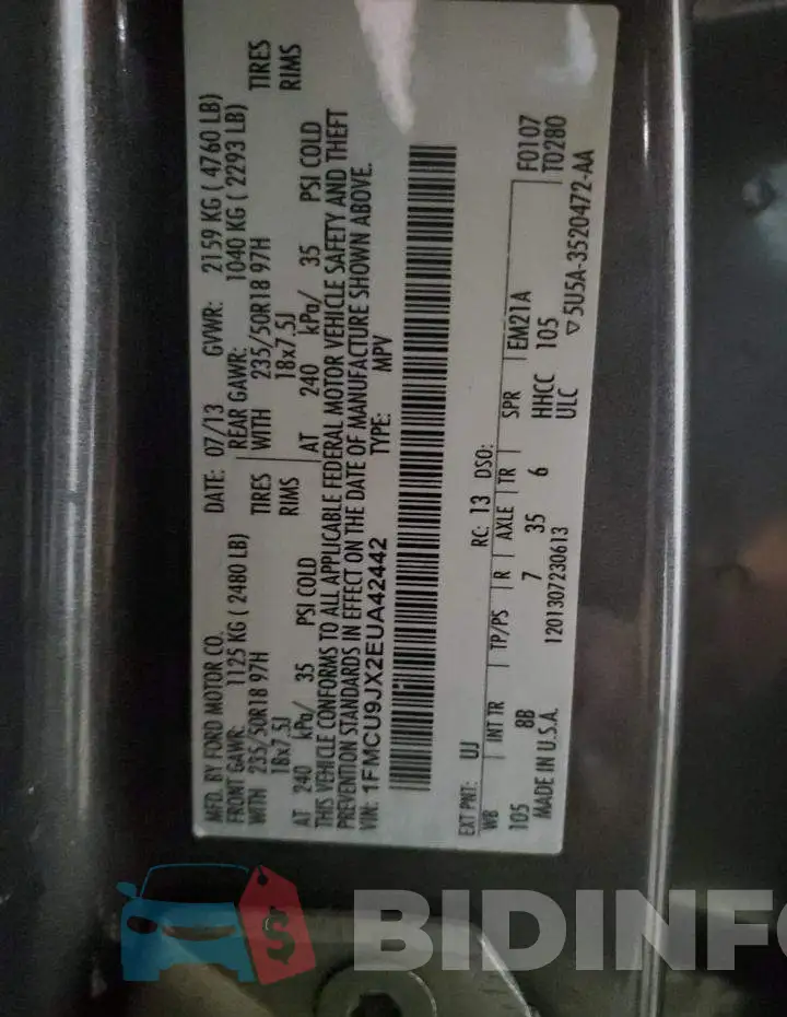 1FMCU9JX2EUA42442 Photo# 12