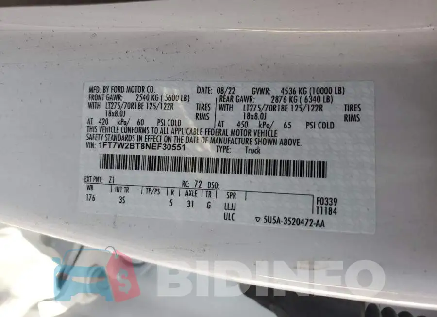 1FT7W2BT8NEF30551 Photo# 12