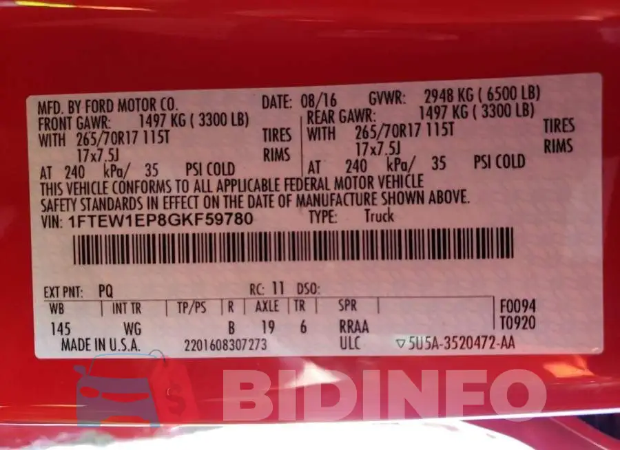 1FTEW1EP8GKF59780 Photo# 13