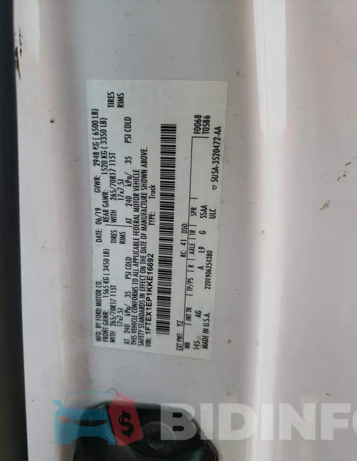 1FTEX1EP1KKE16692 Photo# 12