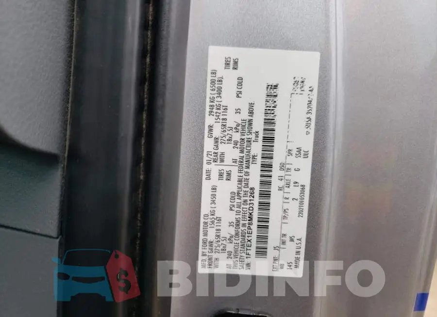1FTEX1EP8MKD31268 Photo# 13