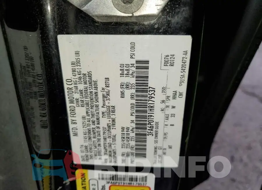 3FA6P0T91HR179537 Photo# 12