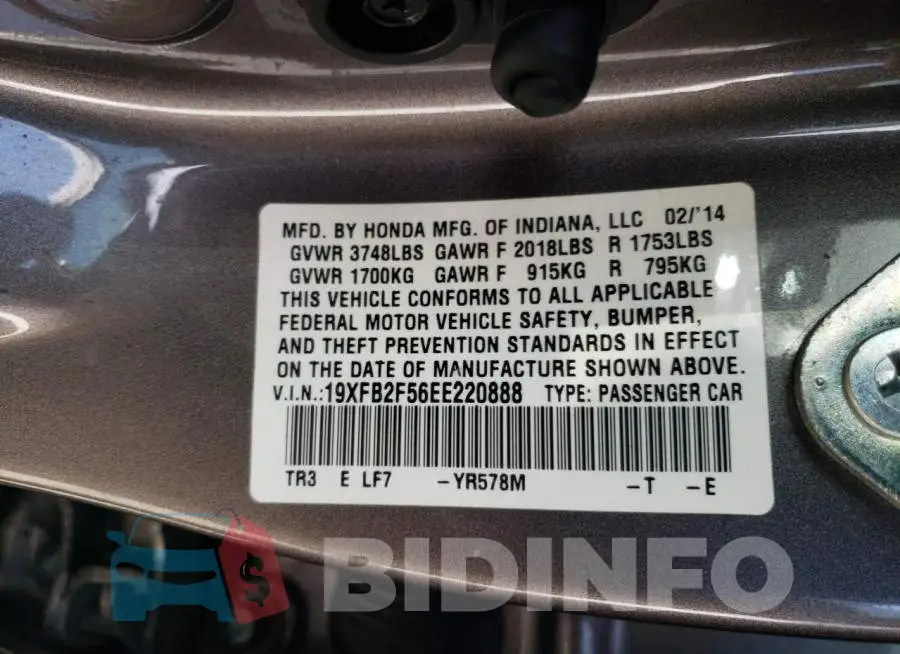 19XFB2F56EE220888 Photo# 12