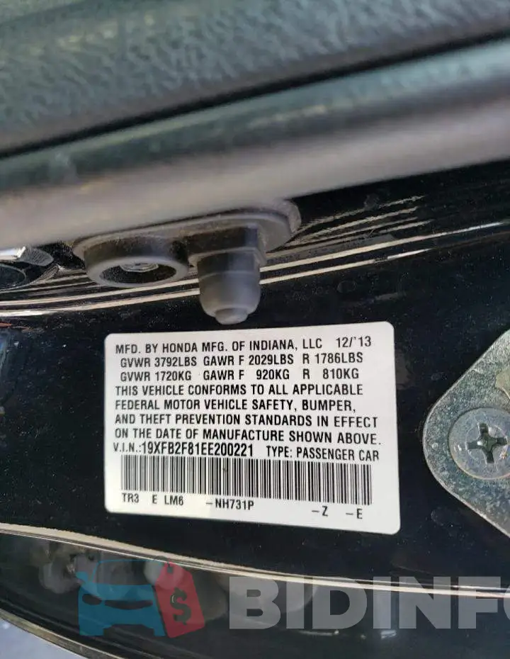 19XFB2F81EE200221 Photo# 12