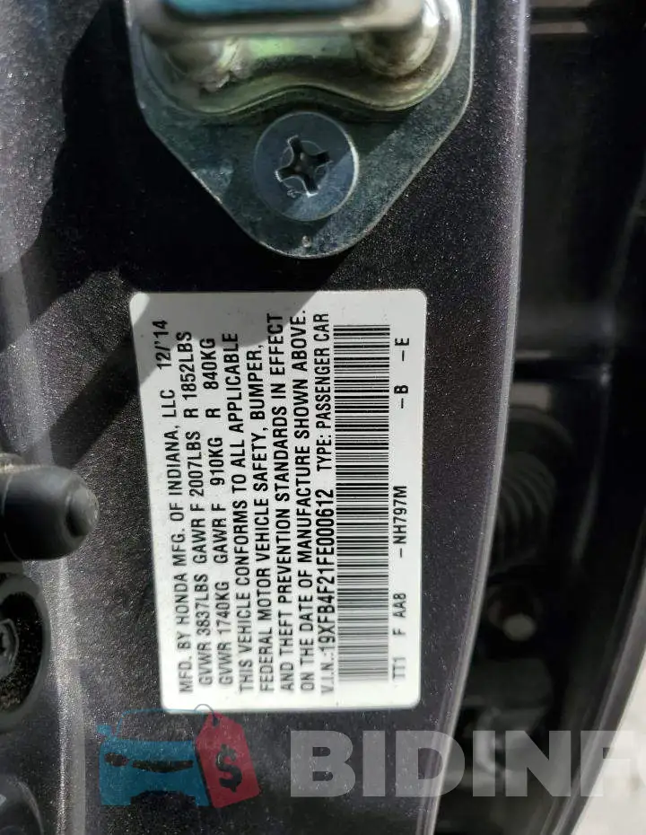 19XFB4F21FE000612 Photo# 13