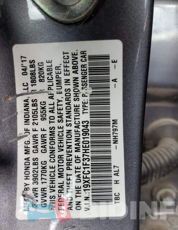 19XFC1F37HE019043 Photo# 12