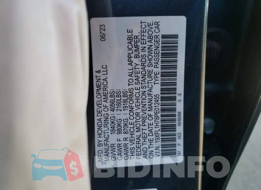 19XFL1H78PE012455 Photo# 12
