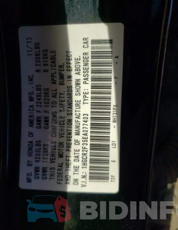 1HGCR2F35EA077403 Photo# 12