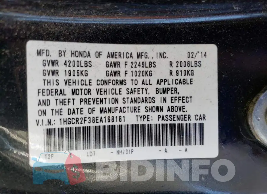 1HGCR2F38EA168181 Photo# 12
