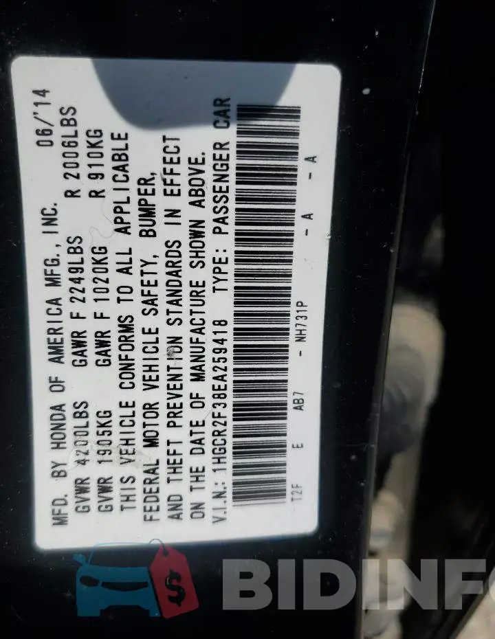 1HGCR2F38EA259418 Photo# 12