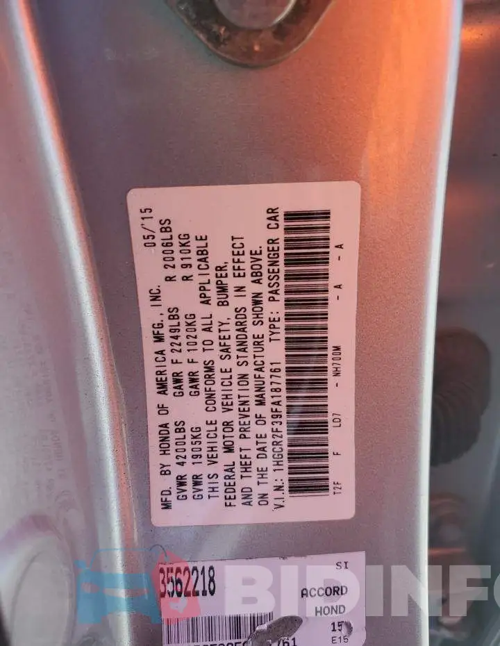 1HGCR2F39FA187761 Photo# 13