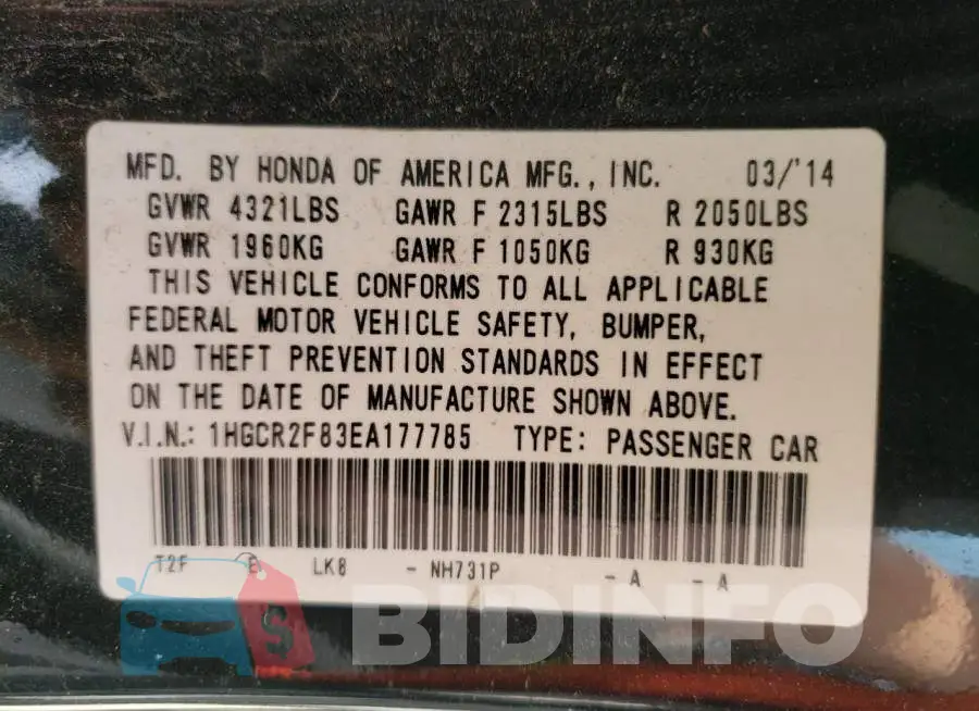 1HGCR2F83EA177785 Photo# 12
