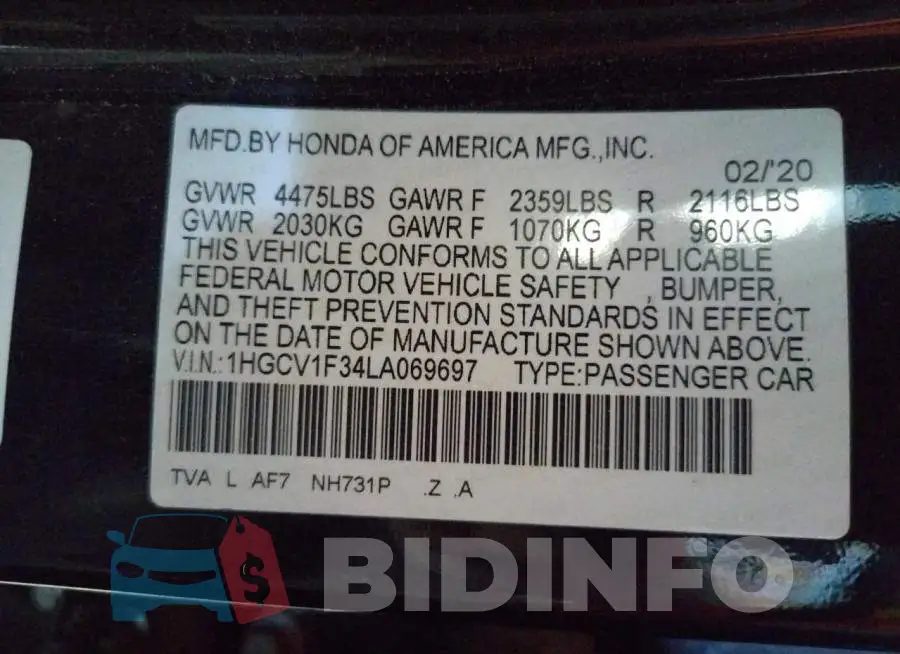 1HGCV1F34LA069697 Photo# 12