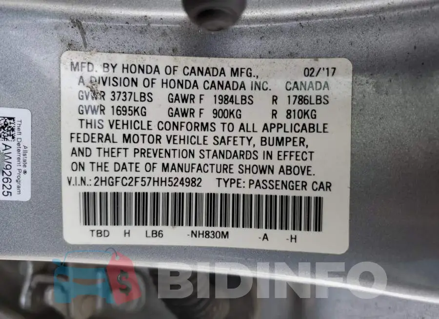 2HGFC2F57HH524982 Photo# 12