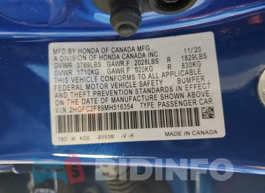 2HGFC2F89MH516354 Photo# 13