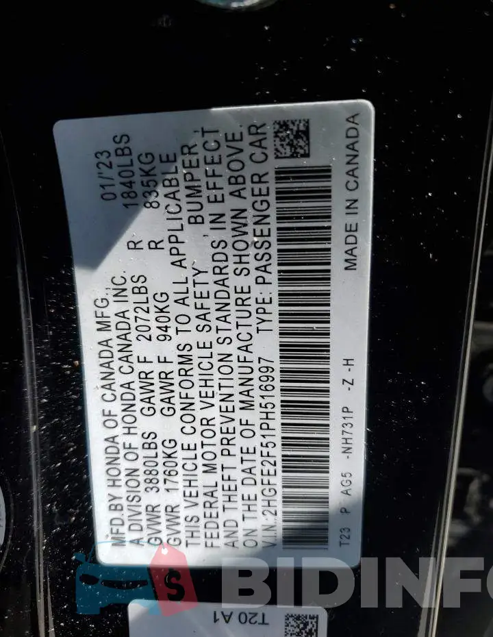 2HGFE2F51PH516997 Photo# 12