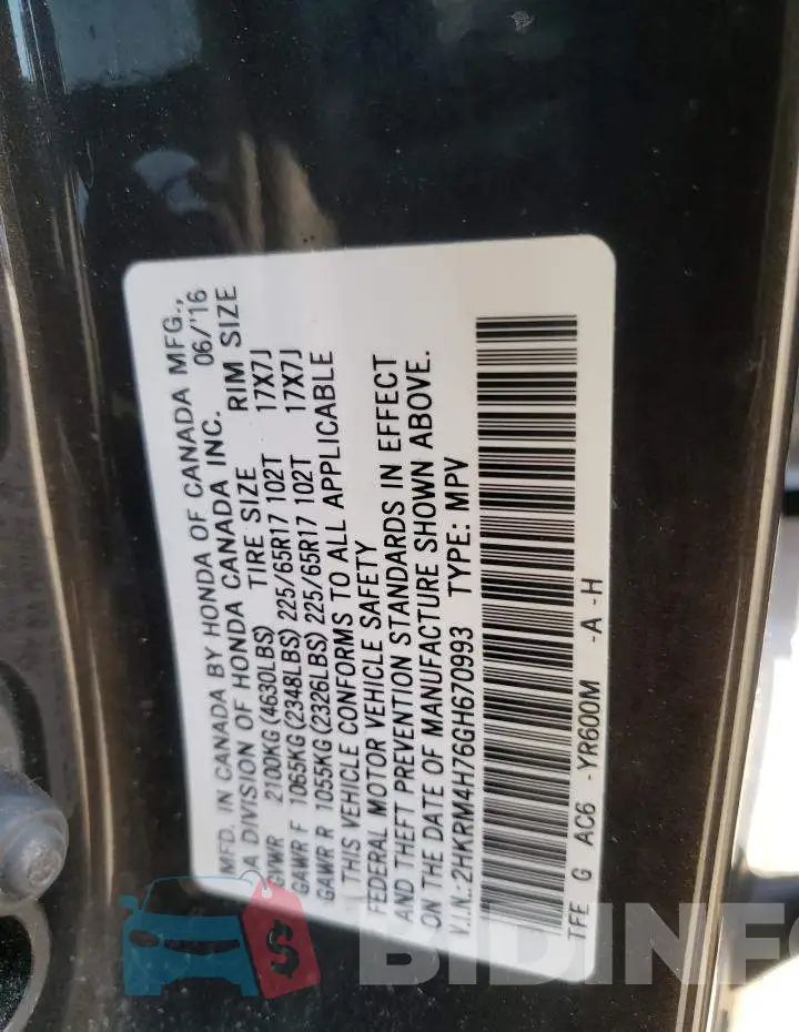 2HKRM4H76GH670993 Photo# 13