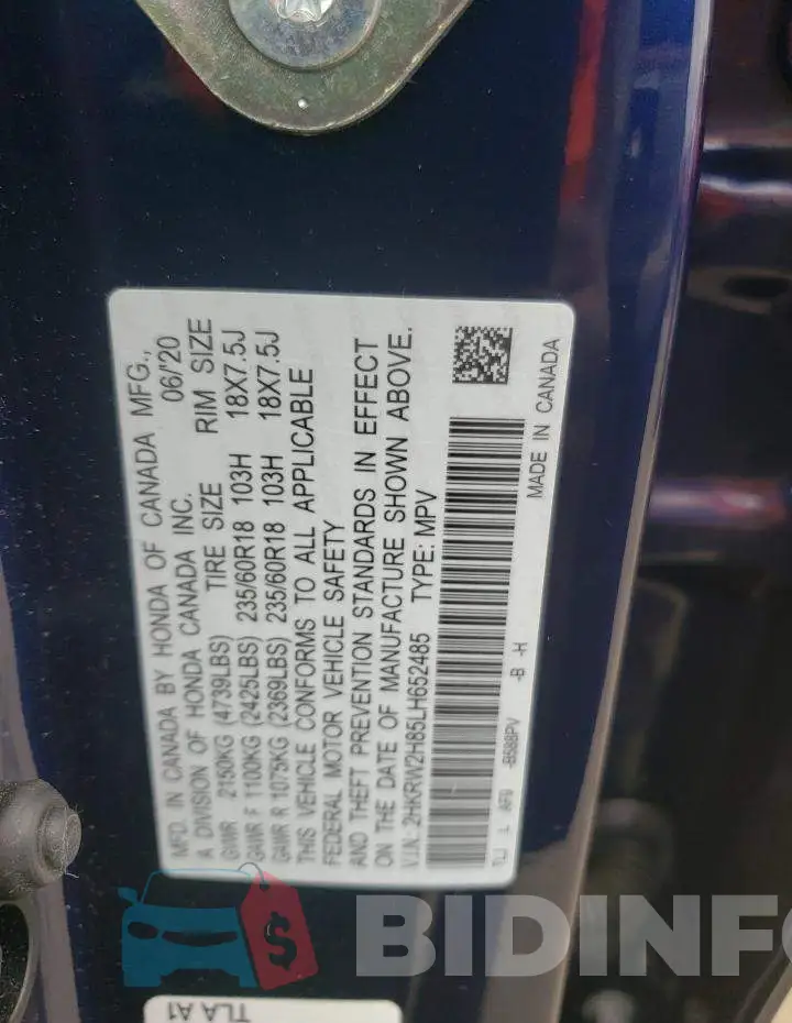 2HKRW2H85LH652485 Photo# 13