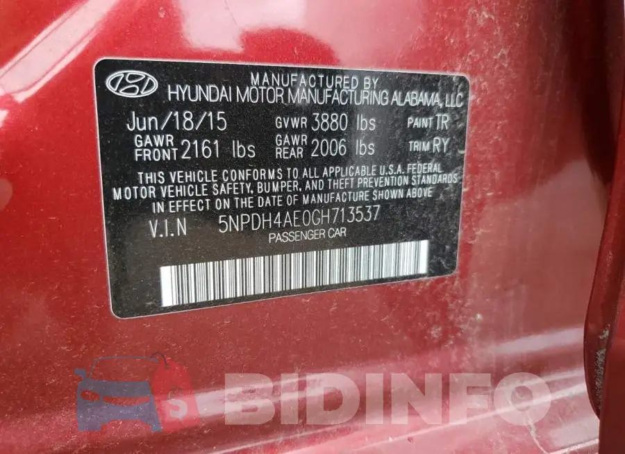 5NPDH4AE0GH713537 Photo# 12