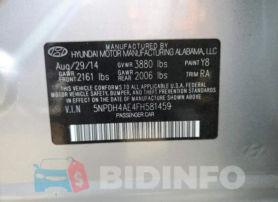5NPDH4AE4FH581459 Photo# 13