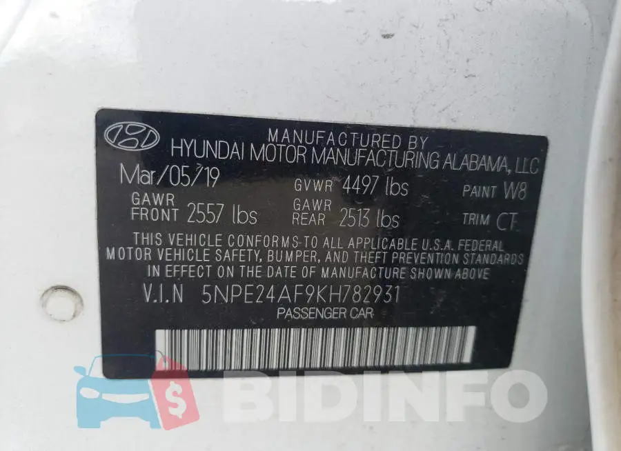 5NPE24AF9KH782931 Photo# 12