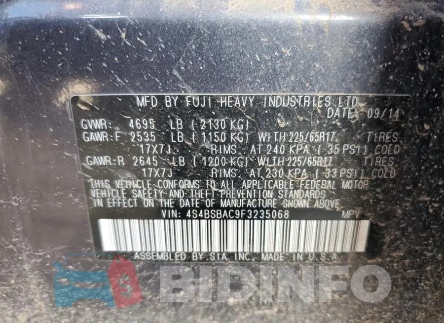 4S4BSBAC9F3235068 Photo# 12