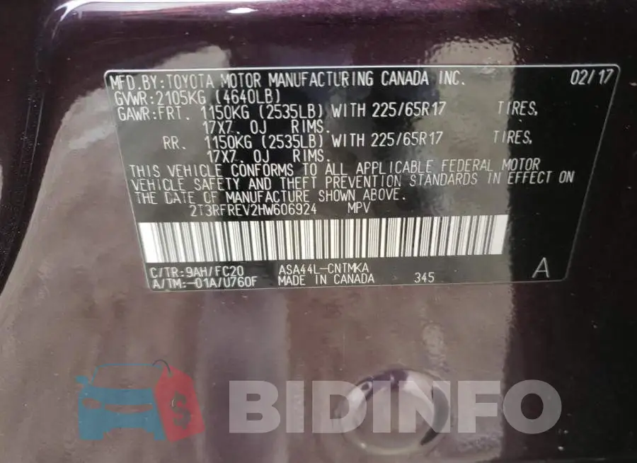 2T3RFREV2HW606924 Photo# 13