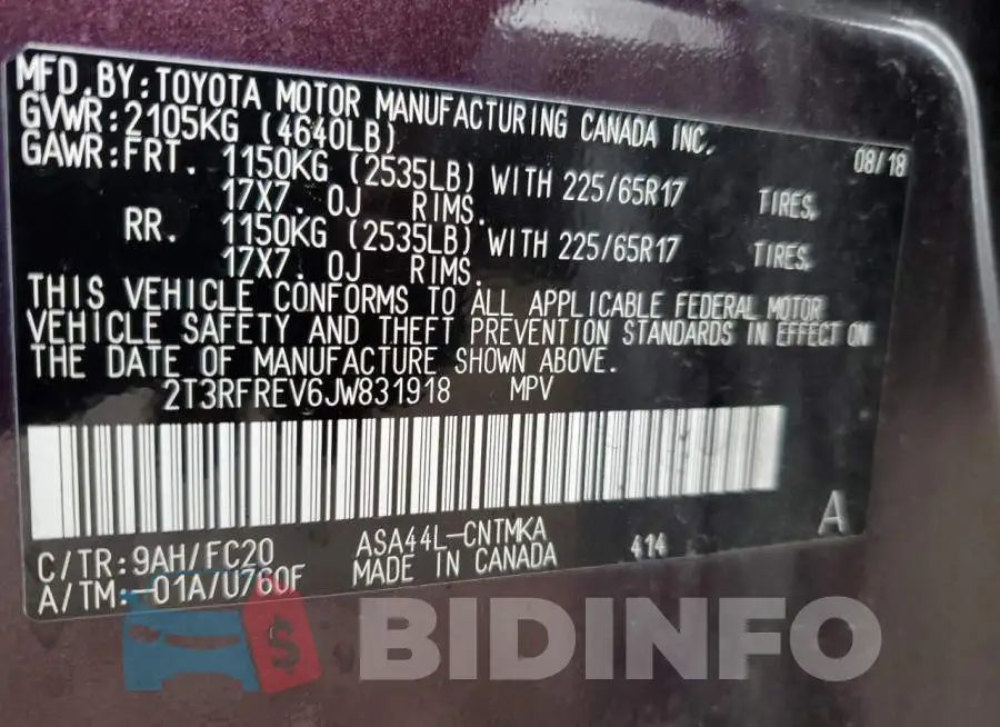 2T3RFREV6JW831918 Photo# 13