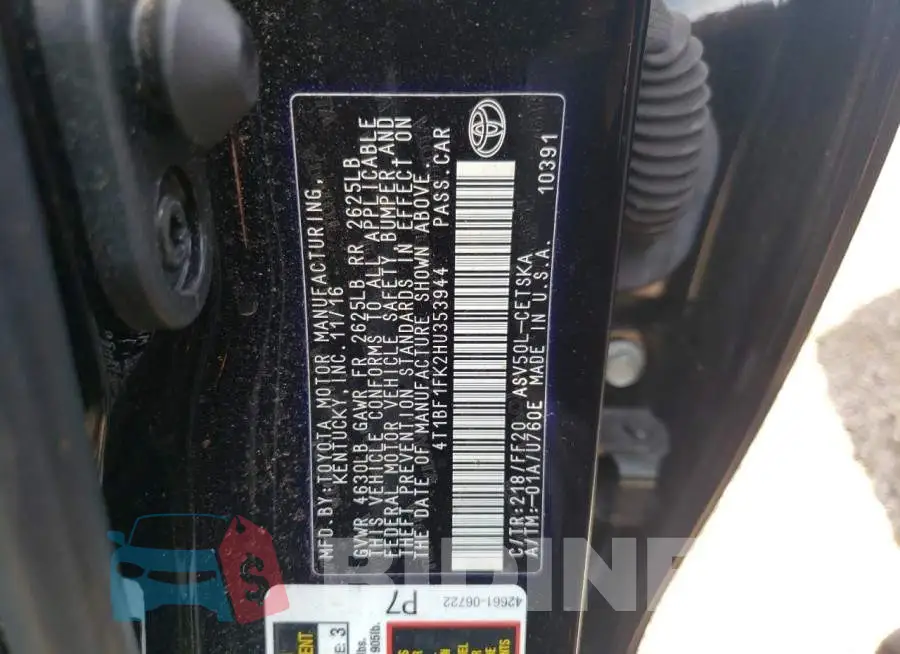 4T1BF1FK2HU353944 Photo# 12