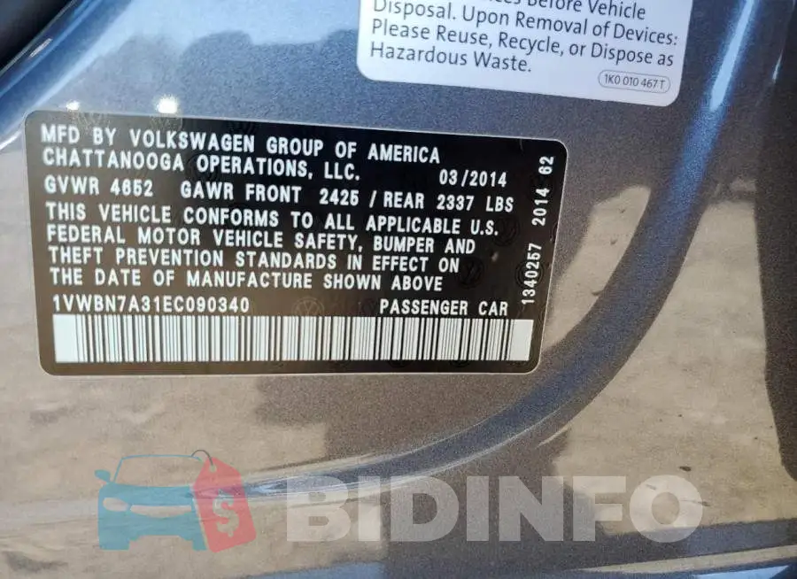 1VWBN7A31EC090340 Photo# 12