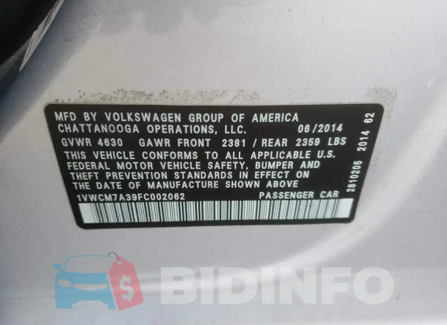1VWCM7A39FC002062 Photo# 12
